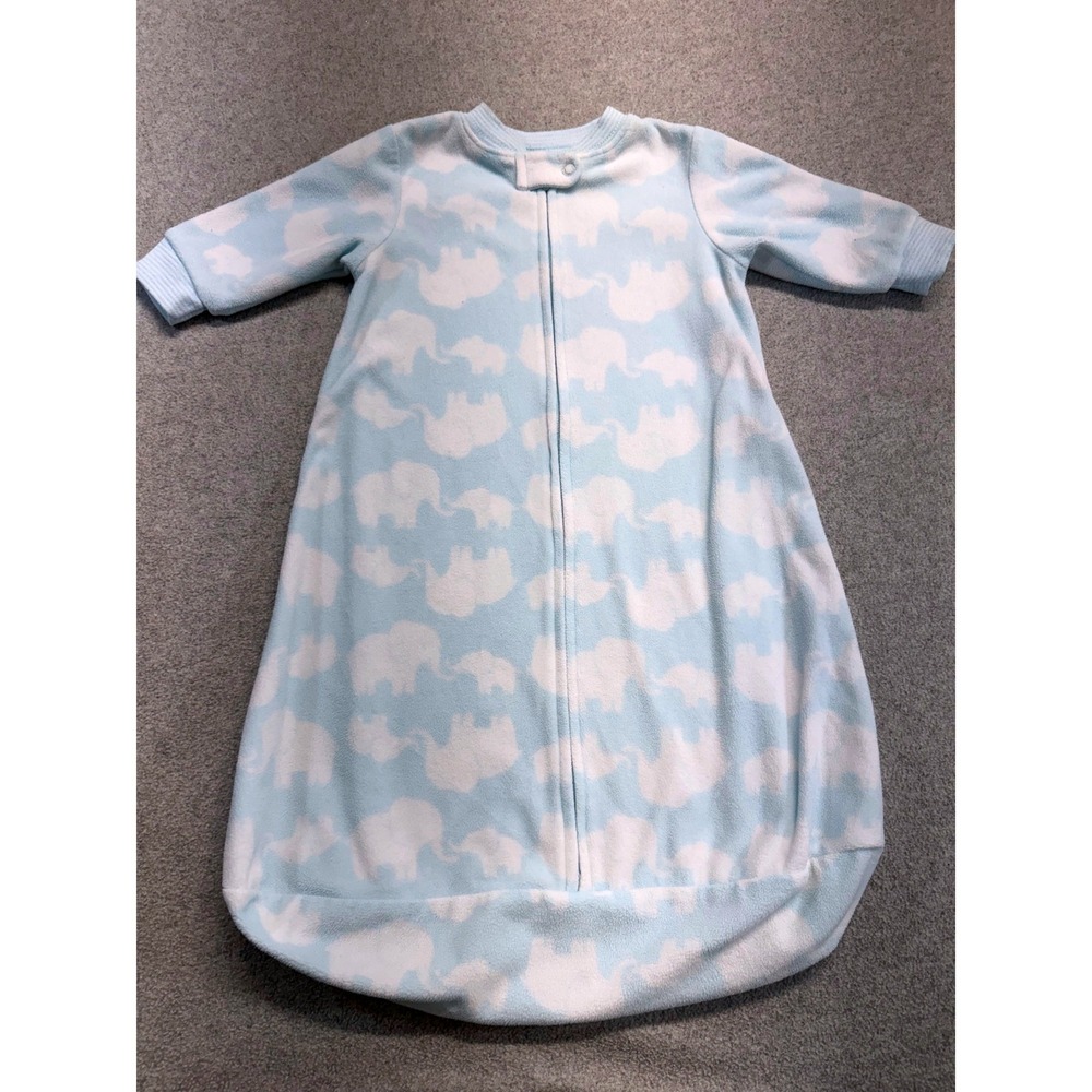 Carter's Fleece Wearable‎ Blanket Kids Small Blue White Elephant Print Zip Up